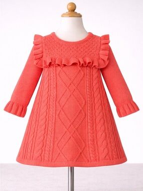 Janie and Jack Coral Knit Ruffle Infant Dress Size 18-24m